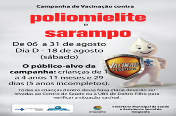 Dia D da Campanha nacional de vacinação contra sarampo é neste sábado, 18 de agosto