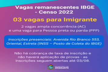 Vagas remanescentes para o Censo 2022