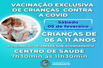 Sábado será de vacinação exclusiva contra a Covid para Crianças