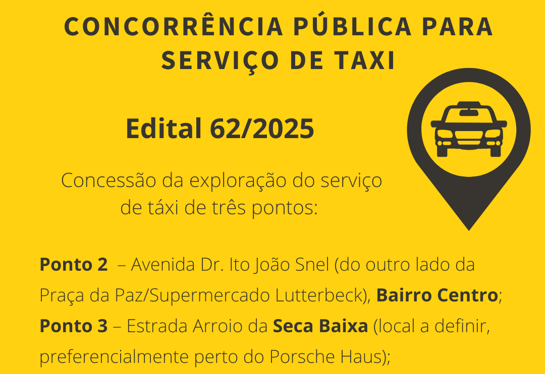 Prefeitura de Imigrante abre Concorrência Pública para concessão de táxis