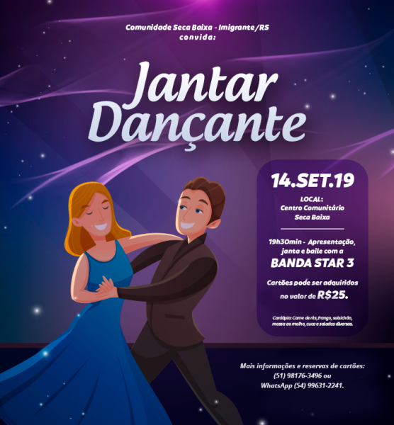 Jantar Dançante é dia 14 de setembro